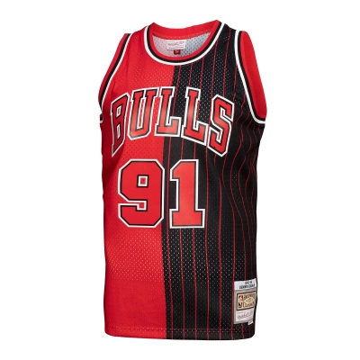 Men's Chicago Bulls Red/Black Big & Tall Hardwood Classics 1995/96 Split Swingman Jersey 02