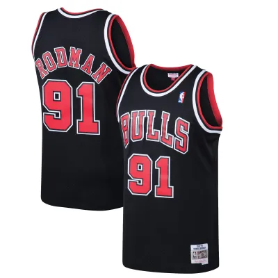 Men's Chicago Bulls Dennis Rodman Black 1997/98 Hardwood Classics Swingman Jersey 01