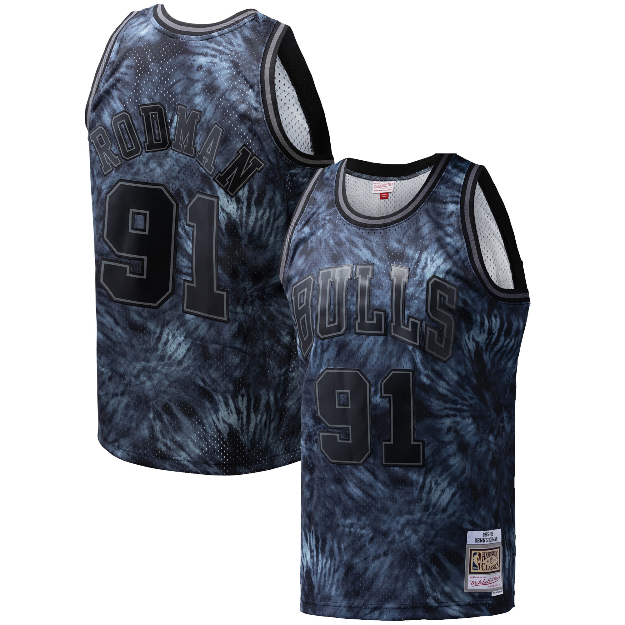 Men's Chicago Bulls Dennis Rodman Black Hardwood Classics 1995/96 Tie-Dye Swingman Jersey