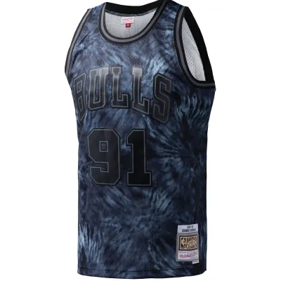 Men's Chicago Bulls Dennis Rodman Black Hardwood Classics 1995/96 Tie-Dye Swingman Jersey 02