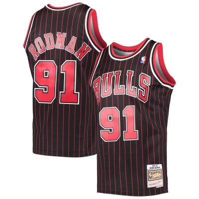 Men's Chicago Bulls Dennis Rodman Black Hardwood Classics Swingman Jersey 01