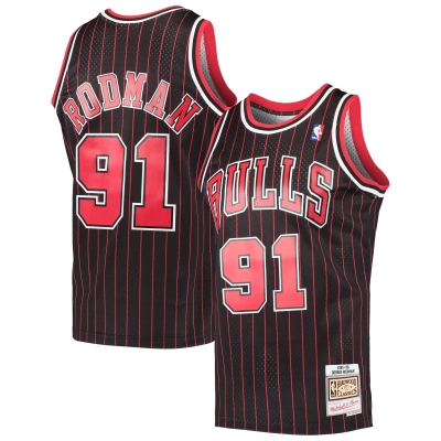Men's Chicago Bulls Dennis Rodman Black Hardwood Classics Swingman Jersey 01