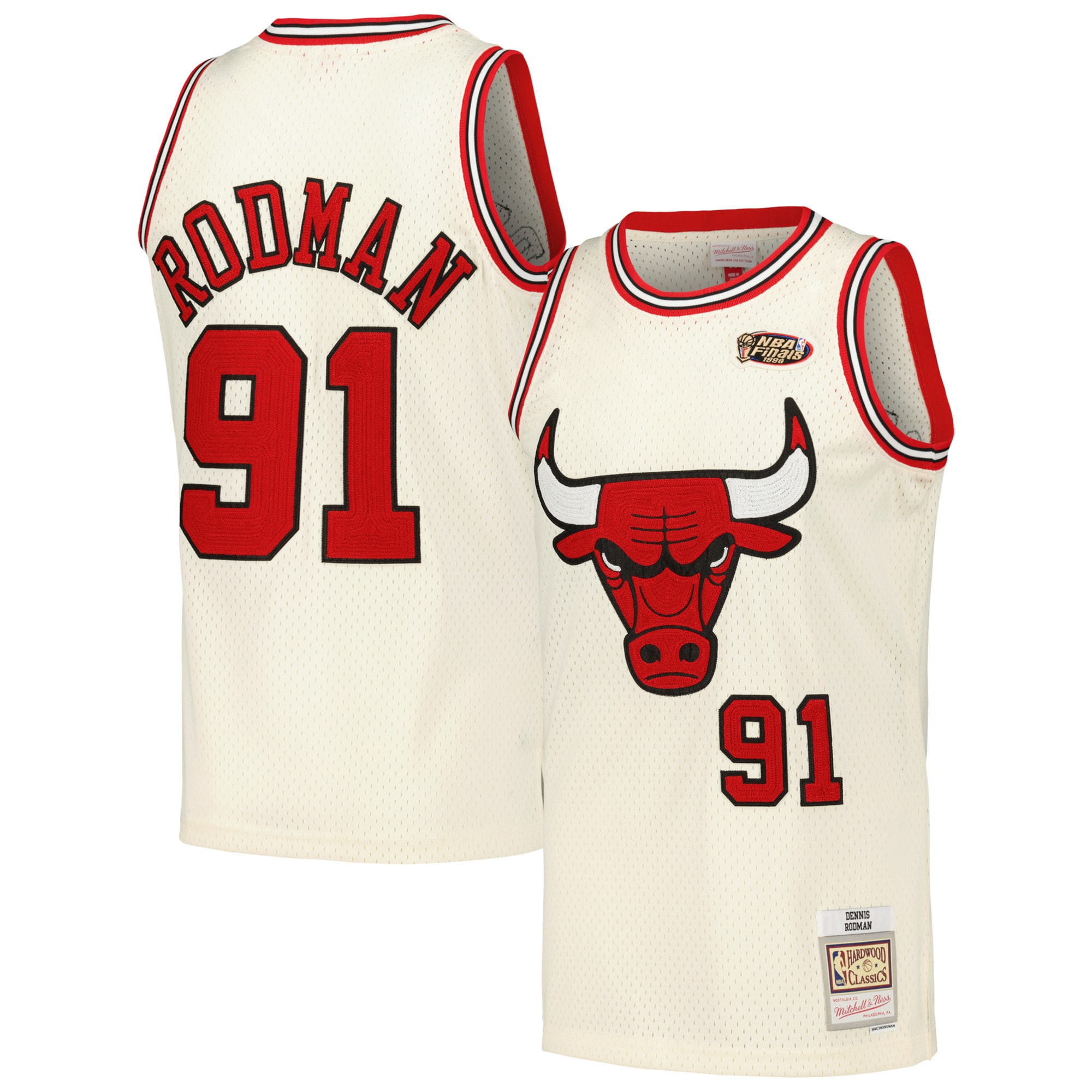 Men's Chicago Bulls Dennis Rodman Cream Chainstitch Swingman Jersey