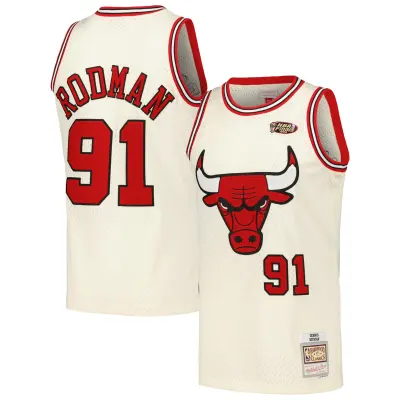 Men's Chicago Bulls Dennis Rodman Cream Chainstitch Swingman Jersey 01