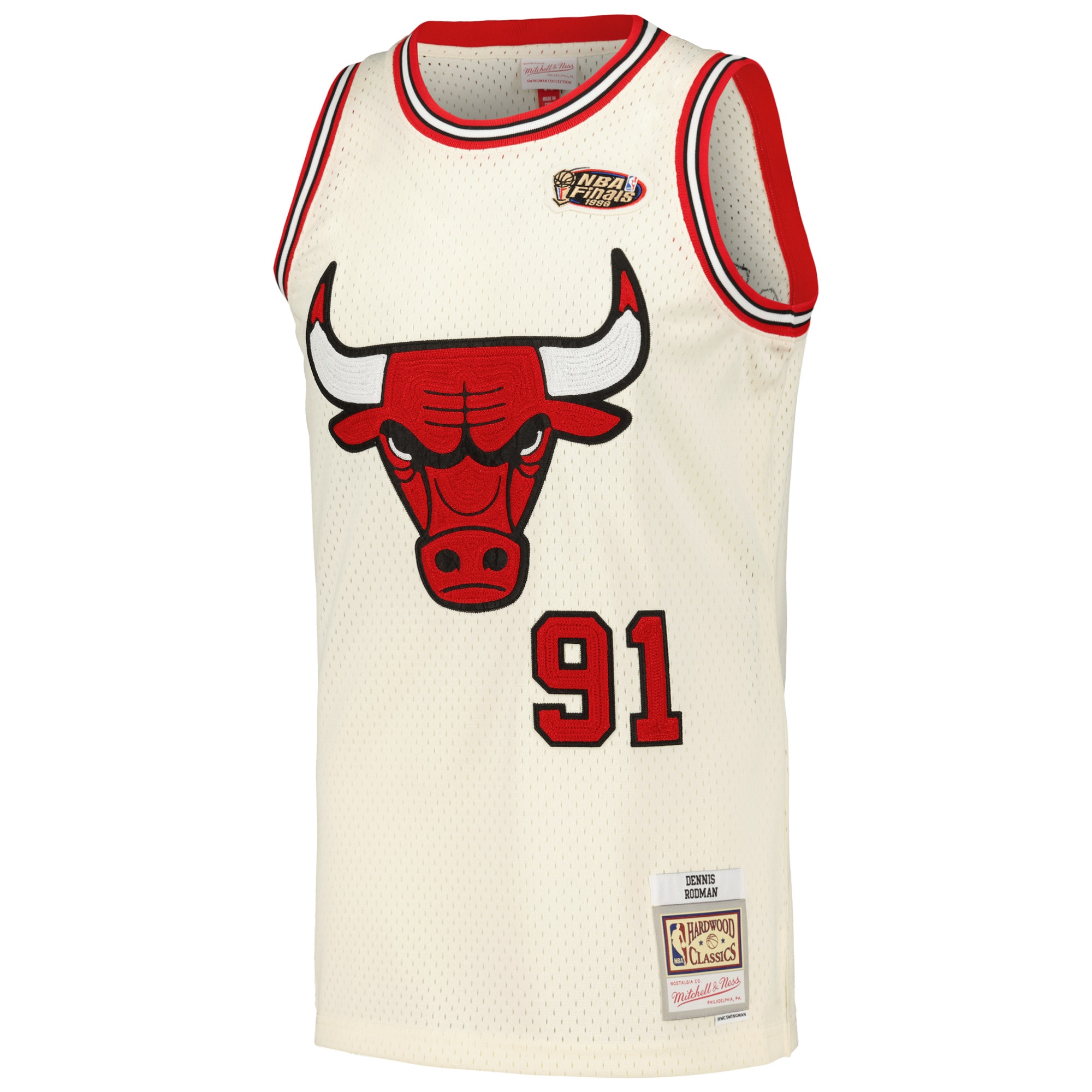 Men's Chicago Bulls Dennis Rodman Cream Chainstitch Swingman Jersey