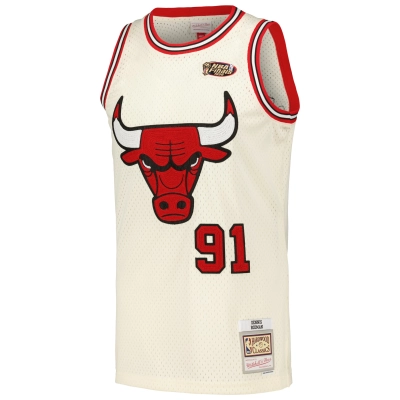 Men's Chicago Bulls Dennis Rodman Cream Chainstitch Swingman Jersey 02