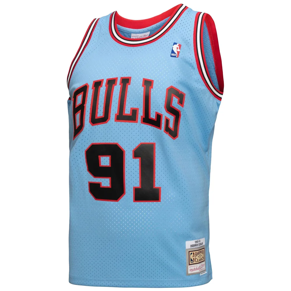 Men's Chicago Bulls Dennis Rodman Light Blue 1997-98 Hardwood Classics Reload 3.0 Swingman Jersey