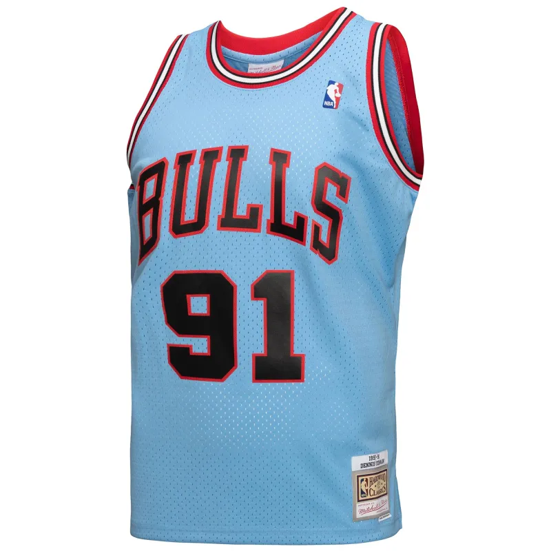 Men's Chicago Bulls Dennis Rodman Light Blue 1997-98 Hardwood Classics Reload 3.0 Swingman Jersey