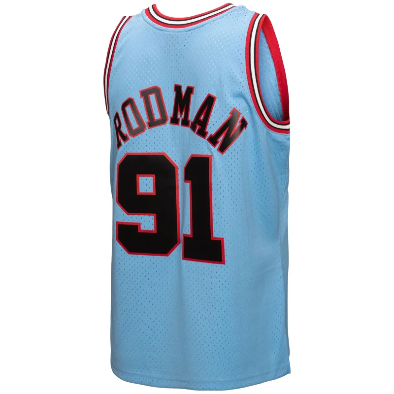 Men's Chicago Bulls Dennis Rodman Light Blue 1997-98 Hardwood Classics Reload 3.0 Swingman Jersey
