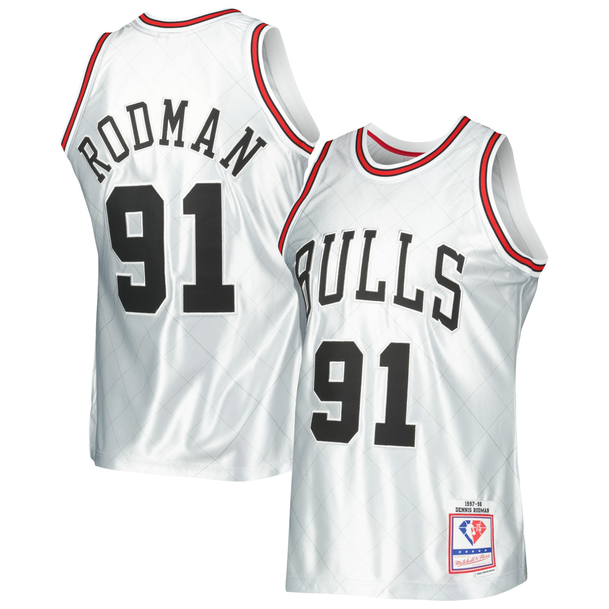Men's Chicago Bulls Dennis Rodman Platinum 1997/98 Hardwood Classics 75th Anniversary Swingman Jersey