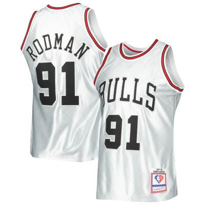 Men's Chicago Bulls Dennis Rodman Platinum 1997/98 Hardwood Classics 75th Anniversary Swingman Jersey 01