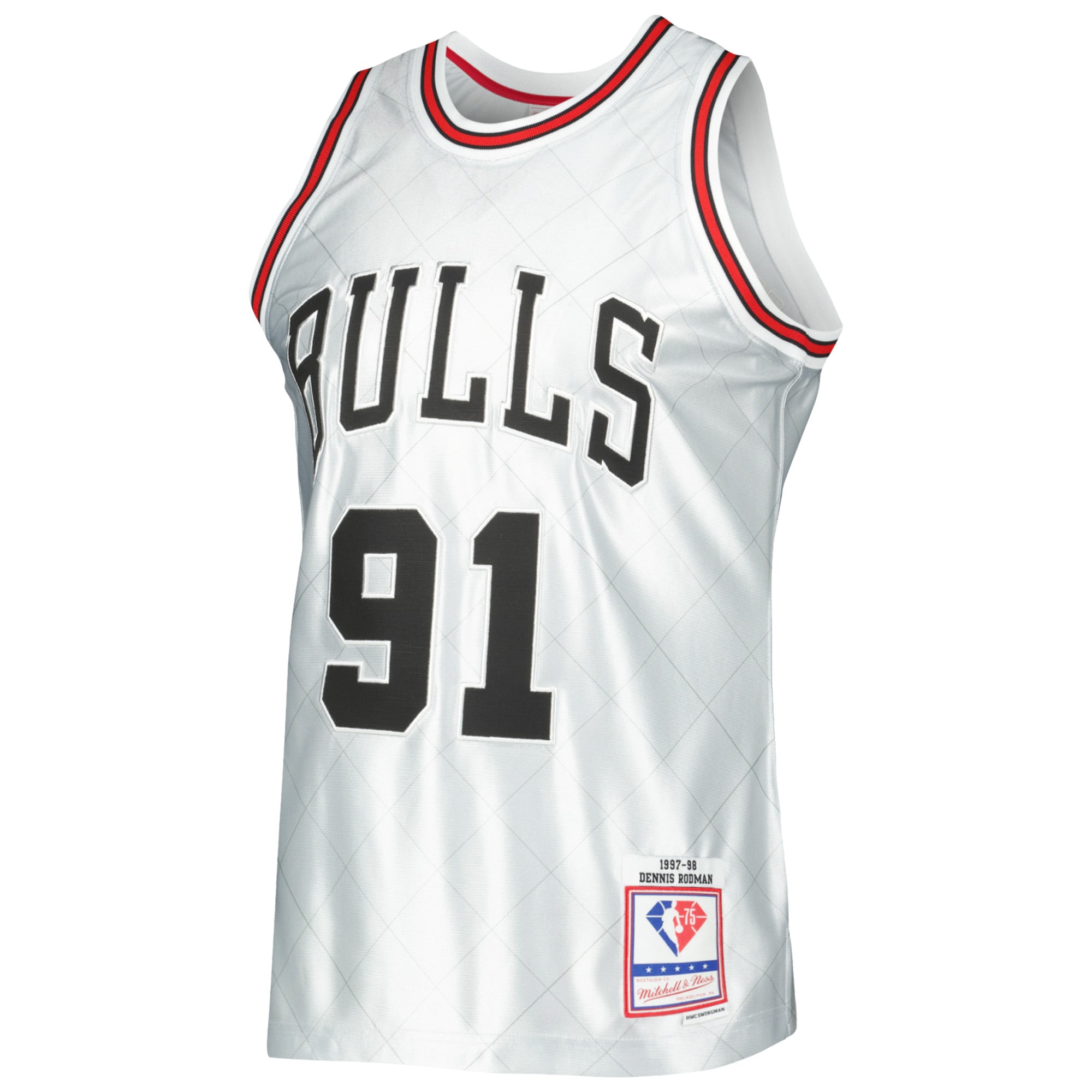 Men's Chicago Bulls Dennis Rodman Platinum 1997/98 Hardwood Classics 75th Anniversary Swingman Jersey