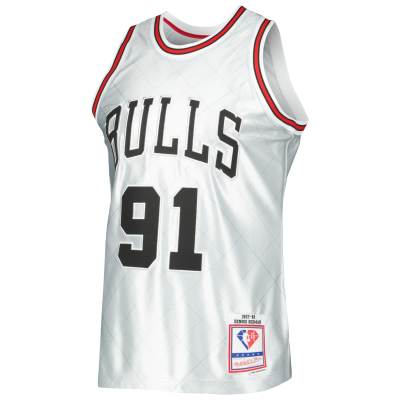 Men's Chicago Bulls Dennis Rodman Platinum 1997/98 Hardwood Classics 75th Anniversary Swingman Jersey 02