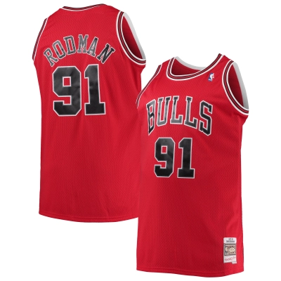 Men's Chicago Bulls Dennis Rodman Red 1997/98 Big & Tall Hardwood Classics Swingman Jersey 01