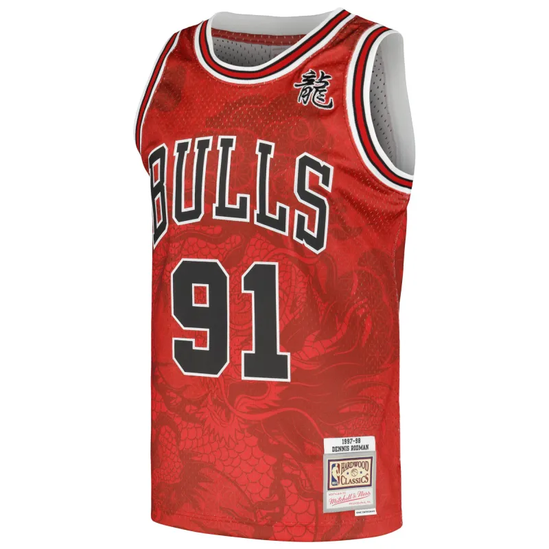 Men's Chicago Bulls Dennis Rodman Red 1997/98 Hardwood Classics Asian Heritage 6.0 Swingman Throwback Player Jersey