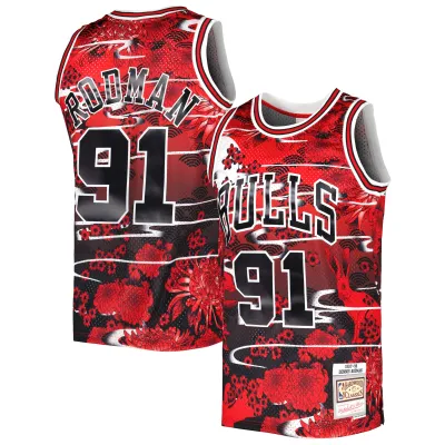 Men's Chicago Bulls Dennis Rodman Red 1997/98 Hardwood Classics Lunar New Year Swingman Jersey 01