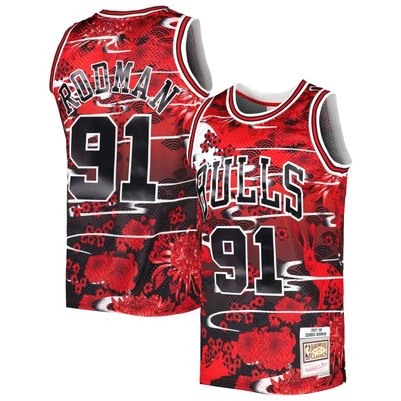 Men's Chicago Bulls Dennis Rodman Red 1997/98 Hardwood Classics Lunar New Year Swingman Jersey