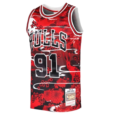 Men's Chicago Bulls Dennis Rodman Red 1997/98 Hardwood Classics Lunar New Year Swingman Jersey 02