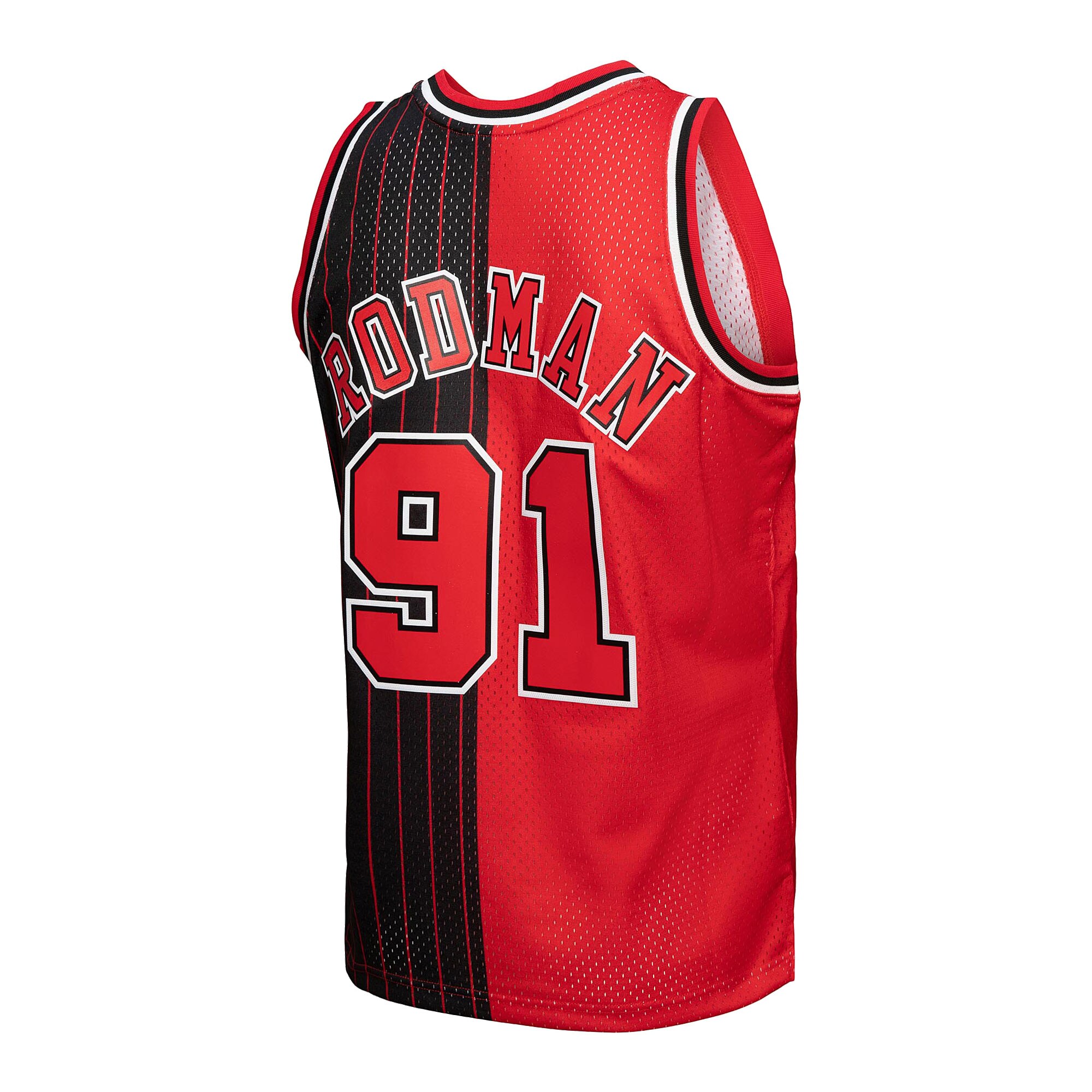 Men's Chicago Bulls Dennis Rodman Red/Black Hardwood Classics 1995/96 Split Swingman Jersey