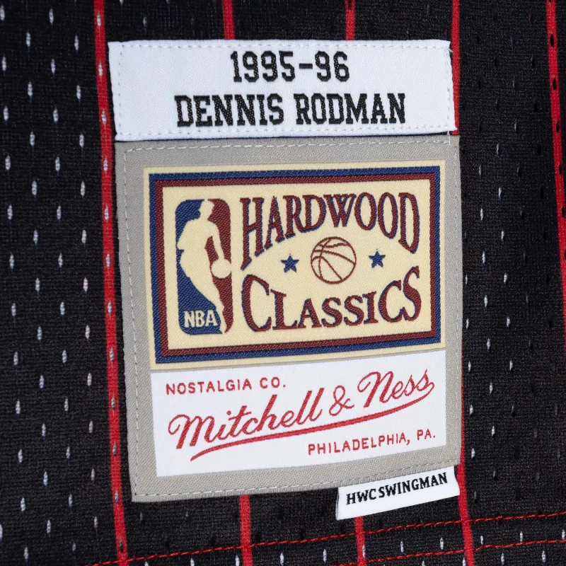 Men's Chicago Bulls Dennis Rodman Red/Black Hardwood Classics 1995/96 Split Swingman Jersey