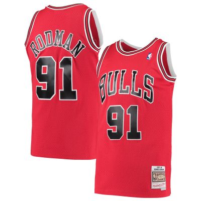 Men's Chicago Bulls Dennis Rodman Red Hardwood Classics Swingman Jersey 01