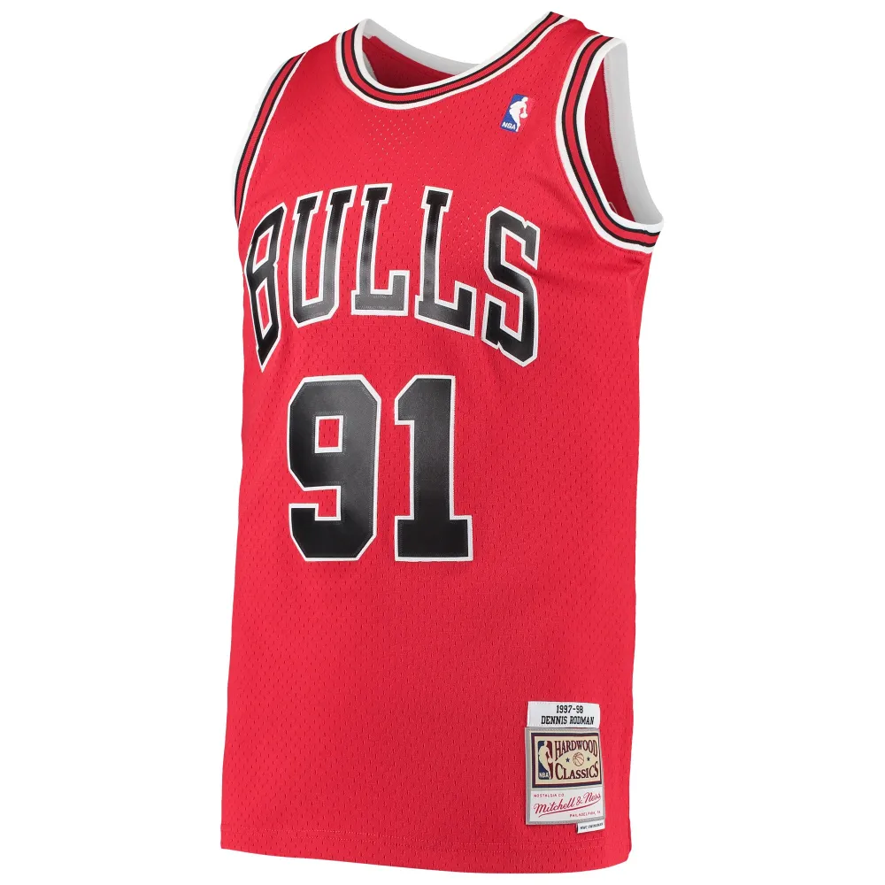 Men's Chicago Bulls Dennis Rodman Red Hardwood Classics Swingman Jersey