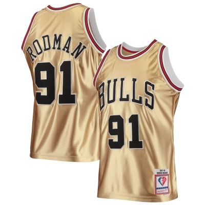 Men's Chicago Bulls Dennis Rodman Gold 75th Anniversary 1997/98 Hardwood Classics Swingman Jersey 01