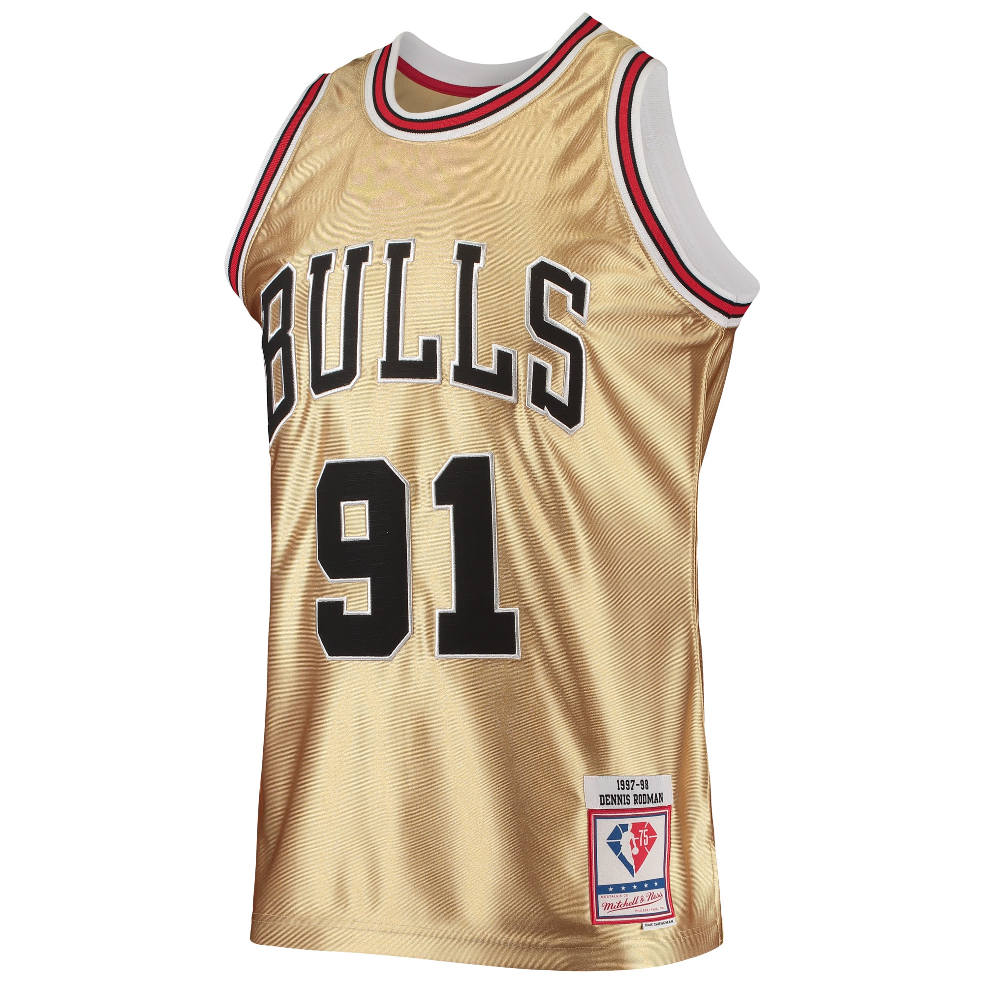 Men's Chicago Bulls Dennis Rodman Gold 75th Anniversary 1997/98 Hardwood Classics Swingman Jersey