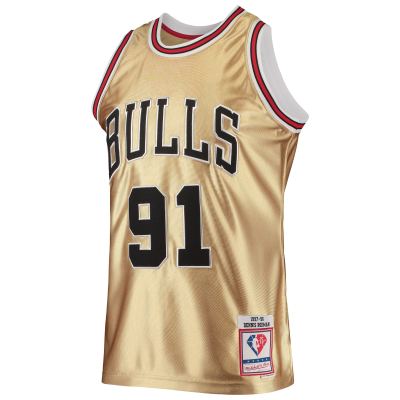 Men's Chicago Bulls Dennis Rodman Gold 75th Anniversary 1997/98 Hardwood Classics Swingman Jersey 02
