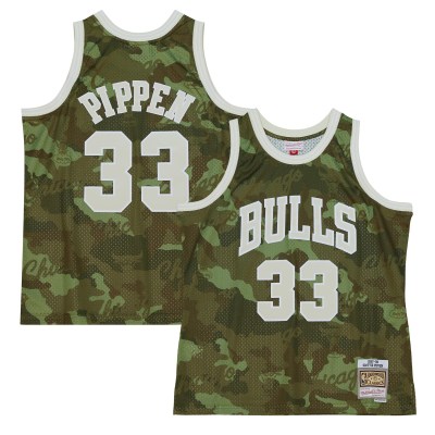 Men's Chicago Bulls Scottie Pippen Camo Hardwood Classics 1997/98 Ghost Green Swingman Jersey 01