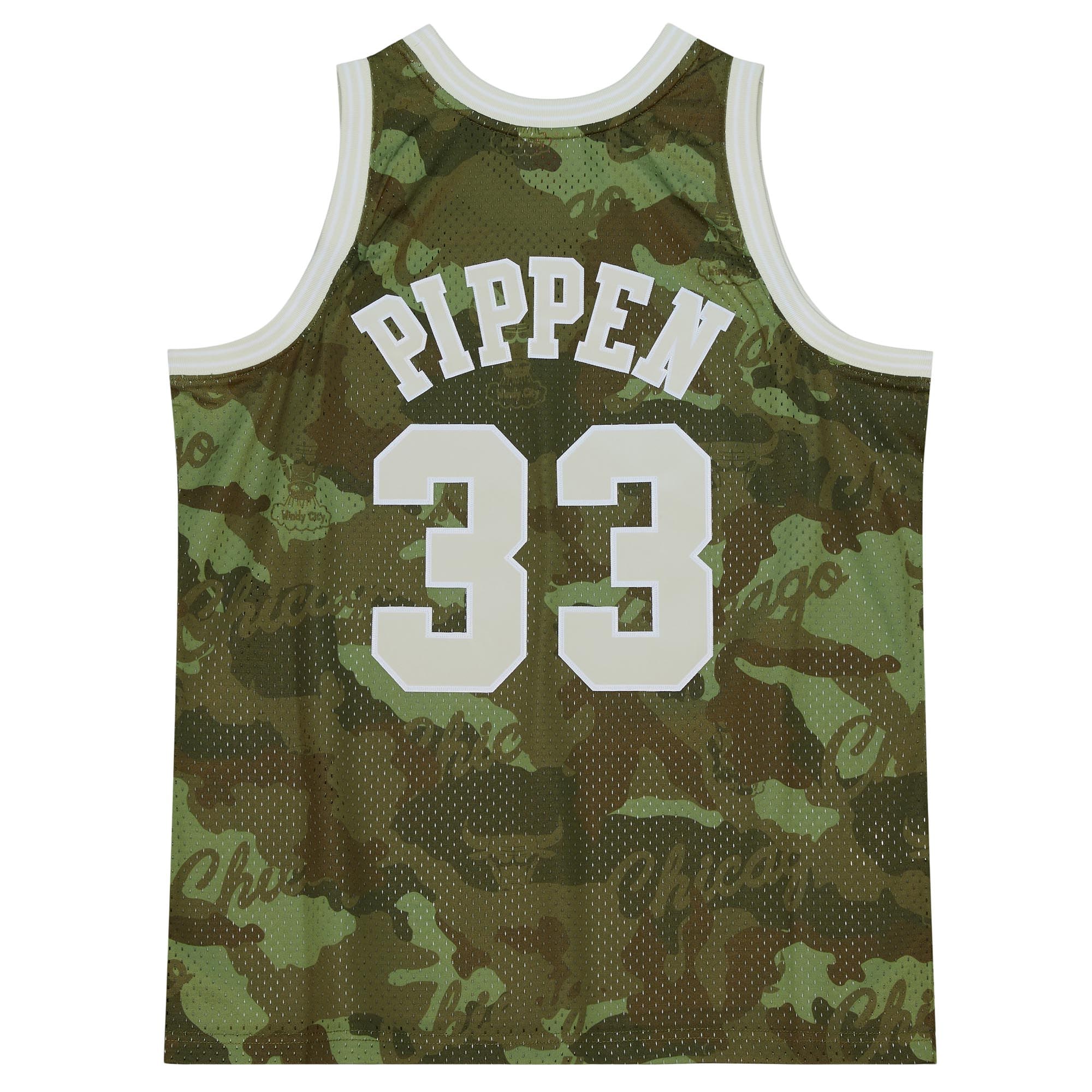 Men's Chicago Bulls Scottie Pippen Camo Hardwood Classics 1997/98 Ghost Green Swingman Jersey