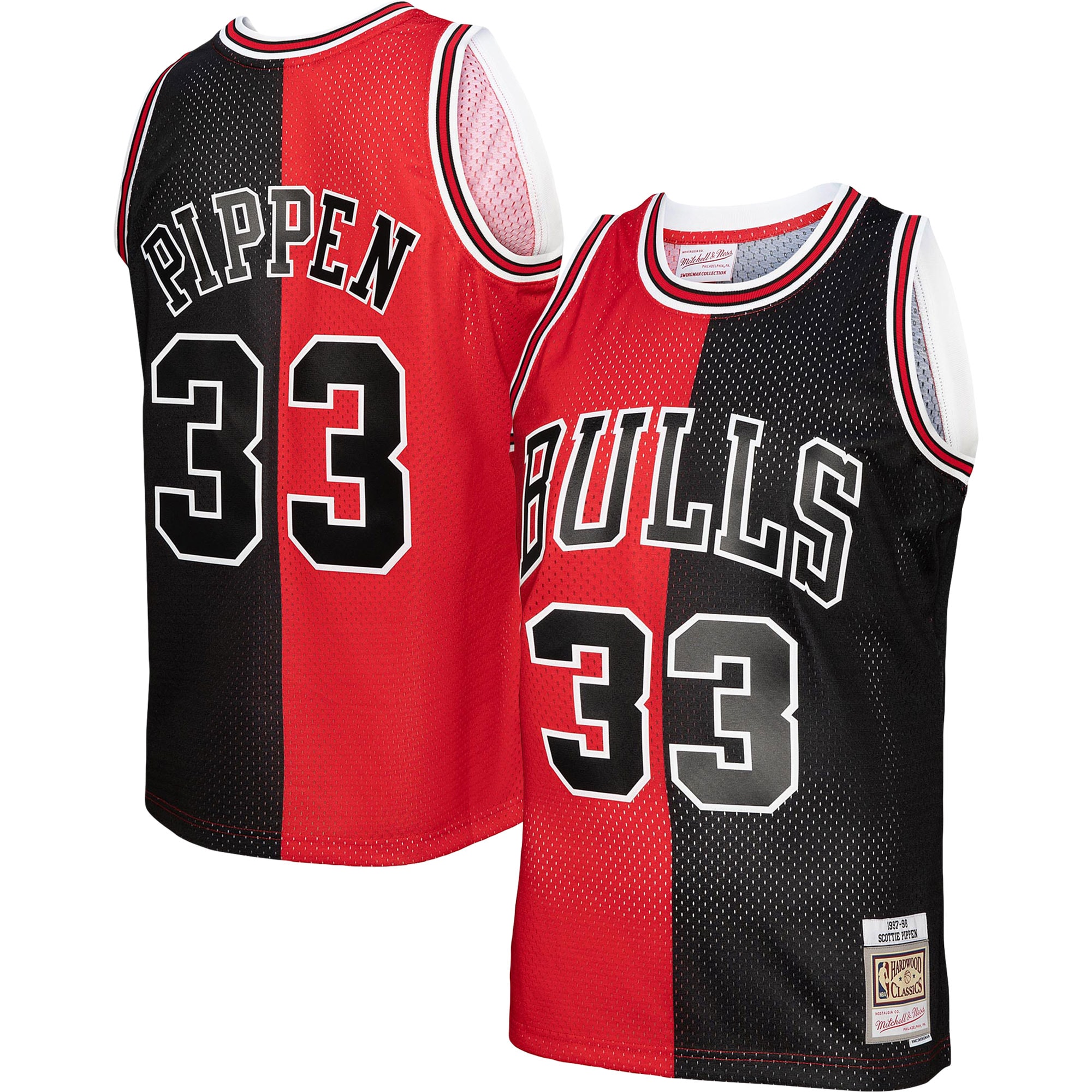Men's Chicago Bulls Scottie Pippen Red/Black Hardwood Classics 1997/98 Split Swingman Jersey