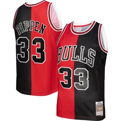 Men's Chicago Bulls Scottie Pippen Red/Black Hardwood Classics 1997/98 Split Swingman Jersey 01