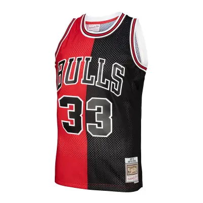 Men's Chicago Bulls Scottie Pippen Red/Black Hardwood Classics 1997/98 Split Swingman Jersey 02