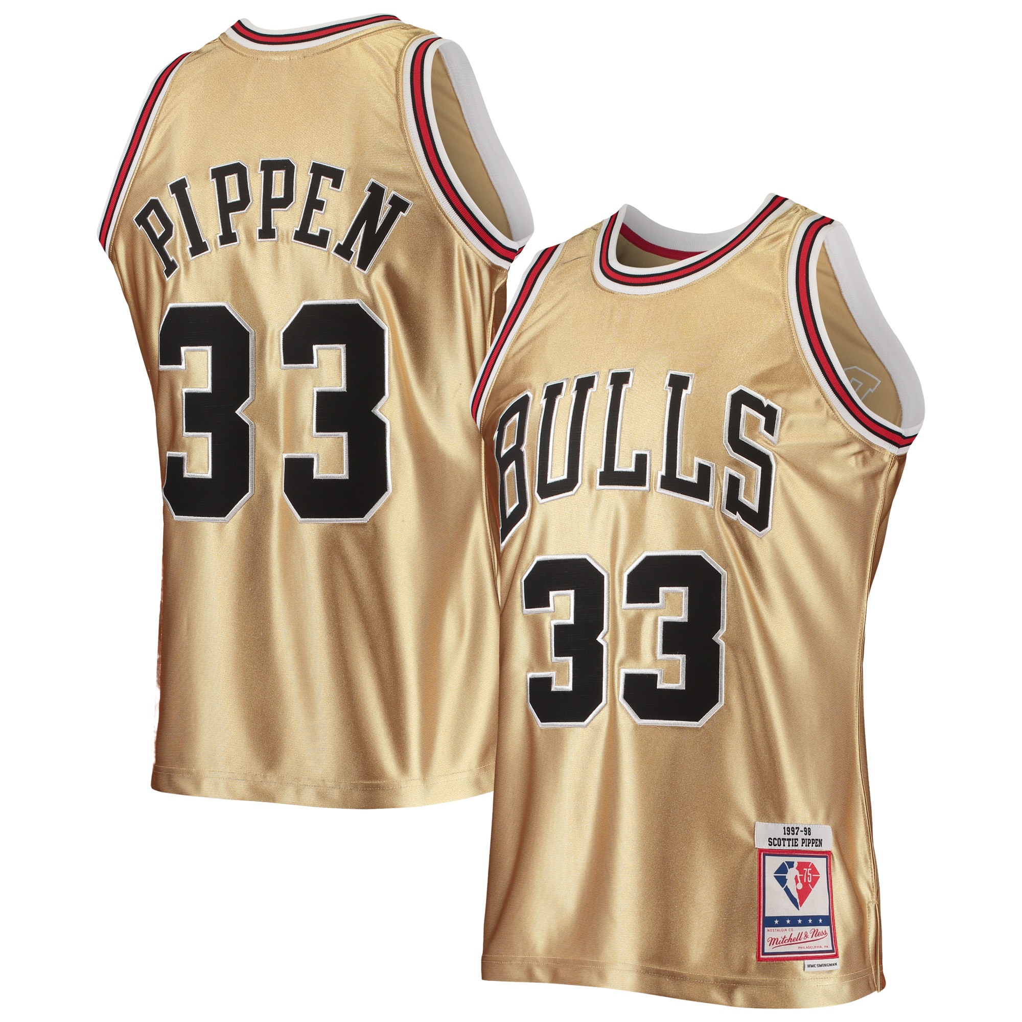 Men's Chicago Bulls Scottie Pippen Gold 75th Anniversary 1997/98 Hardwood Classics Swingman Jersey
