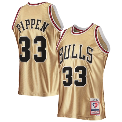 Men's Chicago Bulls Scottie Pippen Gold 75th Anniversary 1997/98 Hardwood Classics Swingman Jersey 01