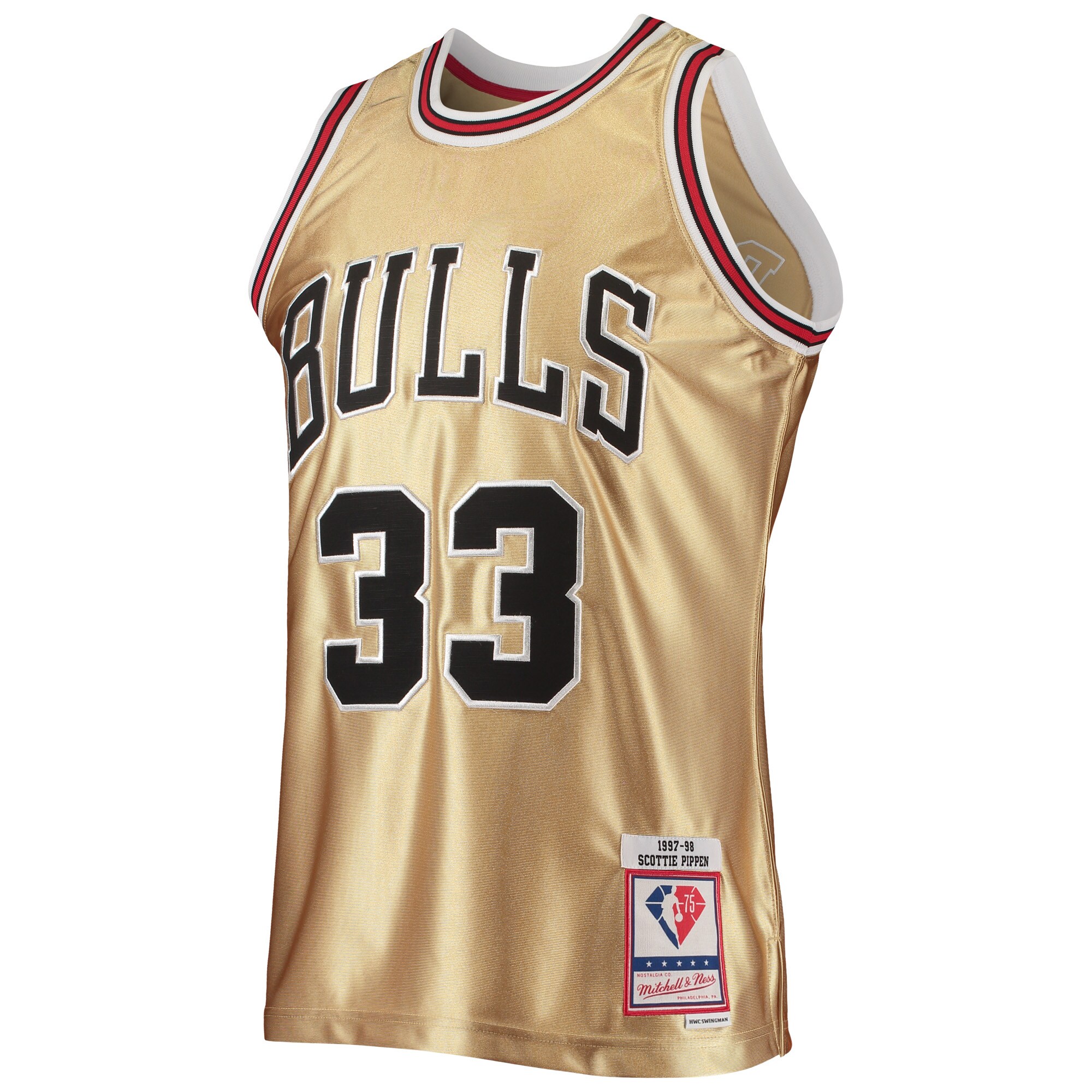 Men's Chicago Bulls Scottie Pippen Gold 75th Anniversary 1997/98 Hardwood Classics Swingman Jersey