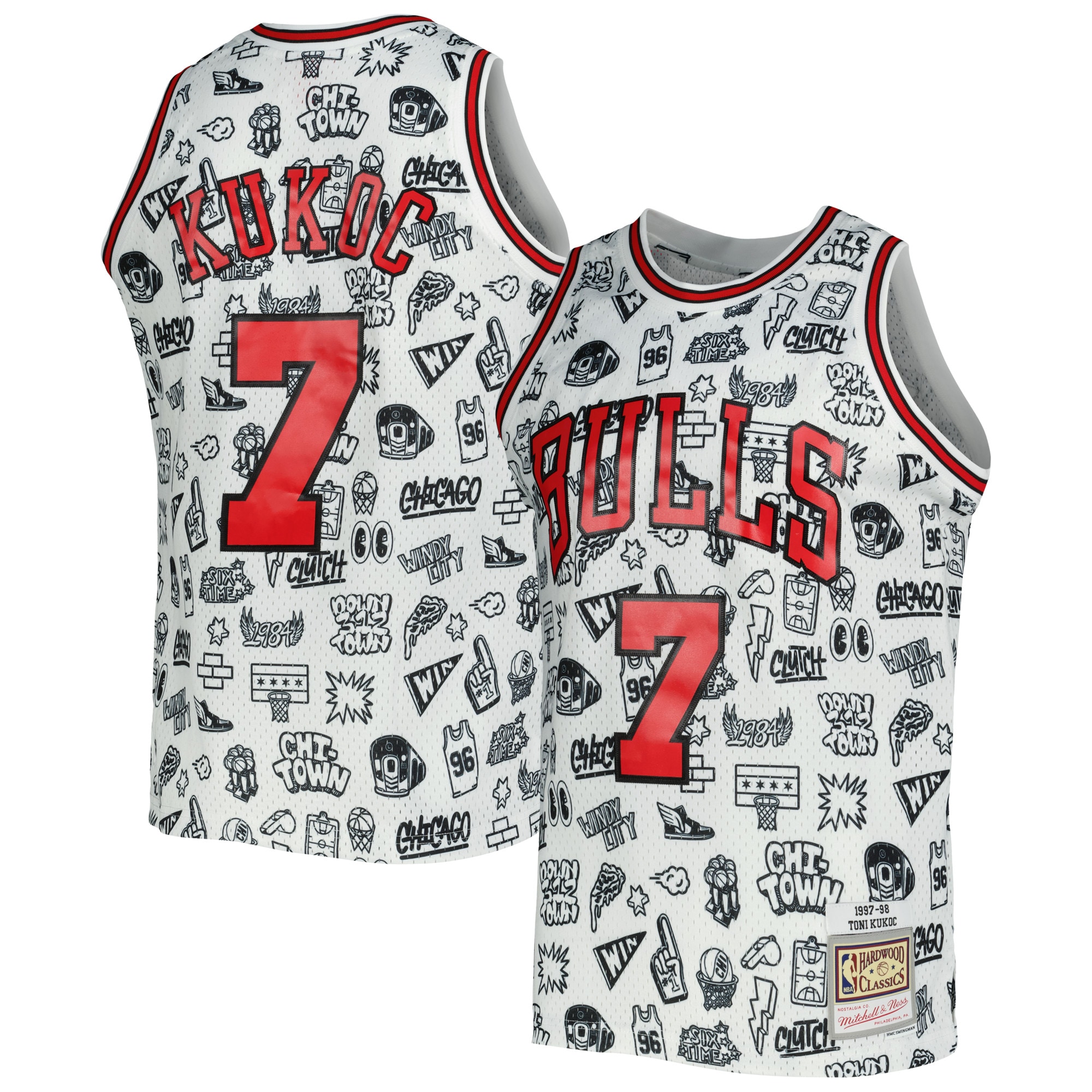Men's Chicago Bulls Toni Kukoc White 1997/98 Hardwood Classics Doodle Swingman Jersey