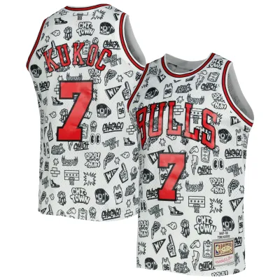 Men's Chicago Bulls Toni Kukoc White 1997/98 Hardwood Classics Doodle Swingman Jersey 01