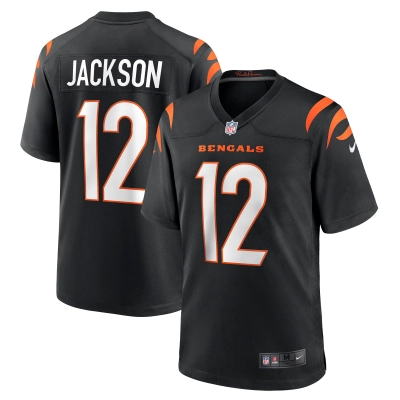Men's Cincinnati Bengals Shedrick Jackson Black Team Game Jersey 01