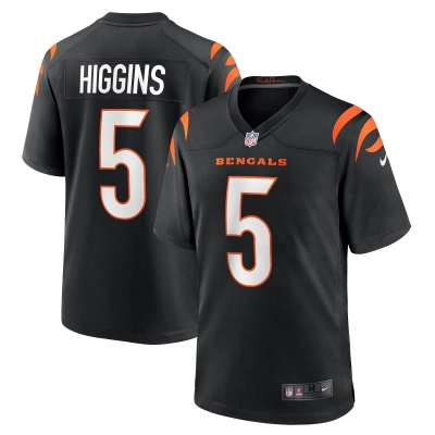 Men's Cincinnati Bengals Tee Higgins Black Game Player Jersey 01