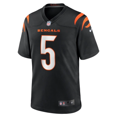 Men's Cincinnati Bengals Tee Higgins Black Game Player Jersey 02
