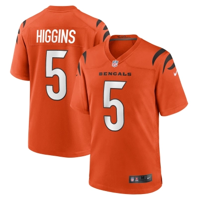 Men's Cincinnati Bengals Tee Higgins Orange Alternate Game Player Jersey 01