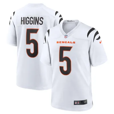 Men's Cincinnati Bengals Tee Higgins White Game Jersey 01
