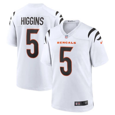 Men's Cincinnati Bengals Tee Higgins White Game Jersey 01