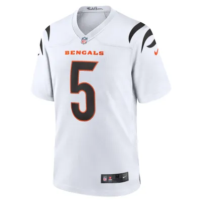 Men's Cincinnati Bengals Tee Higgins White Game Jersey 02
