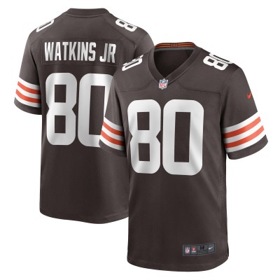 Men's Cleveland Browns Austin Watkins Jr. Brown Team Game Jersey 01