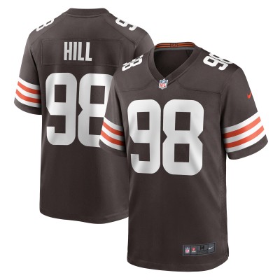 Men's Cleveland Browns Trysten Hill Brown Game Jersey 01