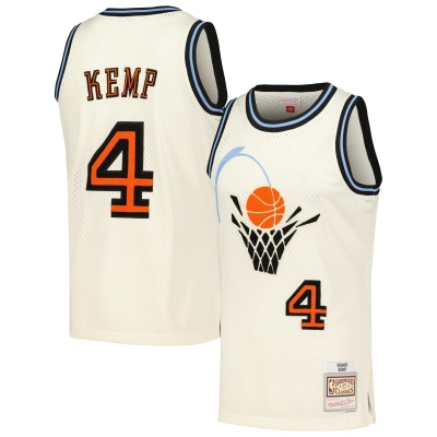 Men's Cleveland Cavaliers Shawn Kemp Cream Chainstitch Swingman Jersey 01