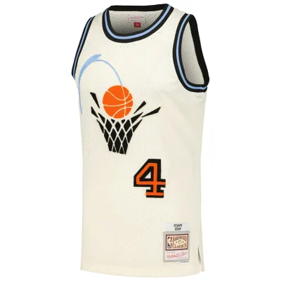 Men's Cleveland Cavaliers Shawn Kemp Cream Chainstitch Swingman Jersey 02